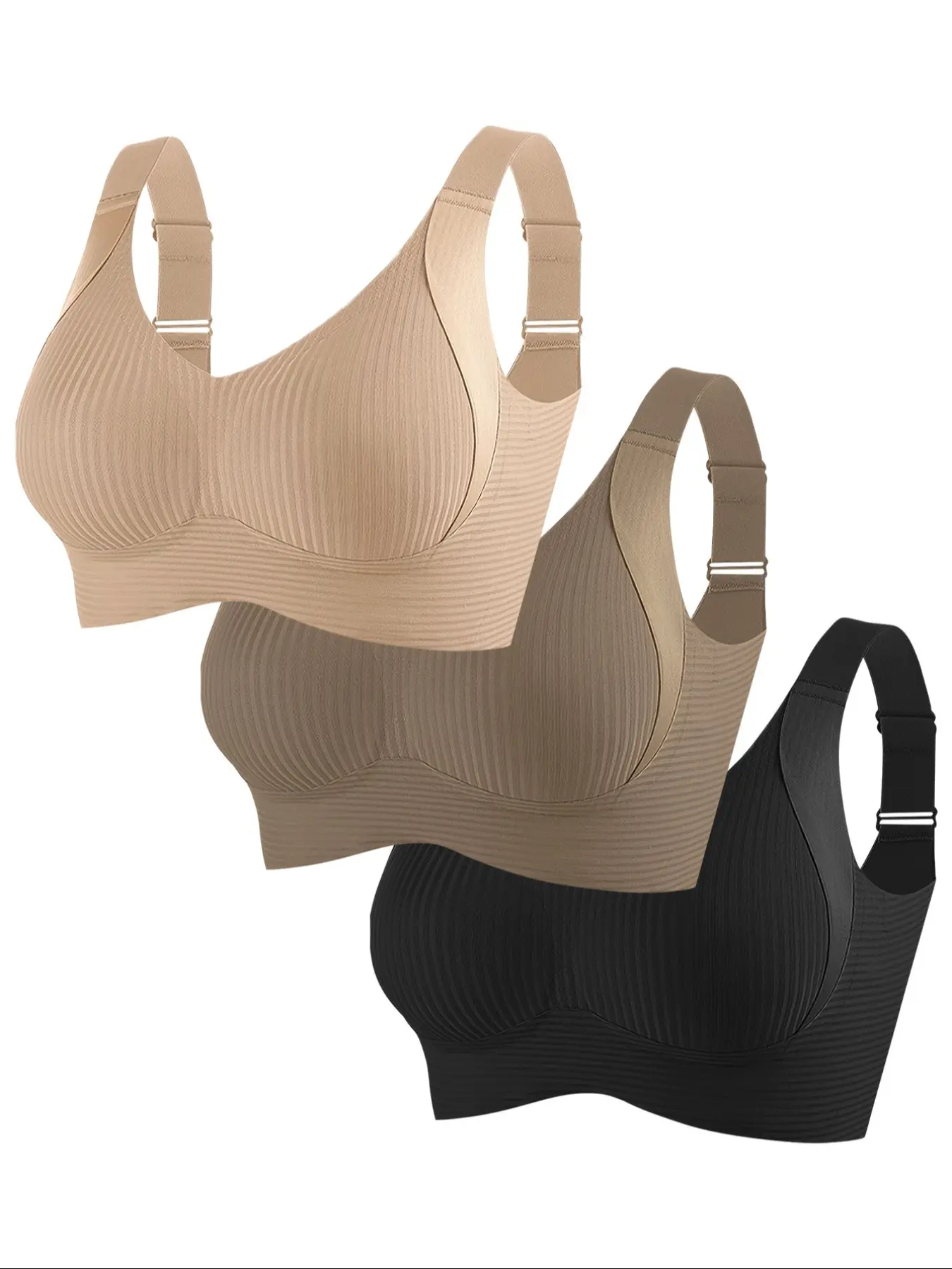 Women's Seamless Wireless Sports Bra Set, Ribbed Bras, Workout Bra, Yoga Bras, Sporty Breathable Bras, Comfortable Support, Anti-Sagging Full Coverage, Breathable Non-Wired, Nylon Elastane Blend