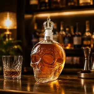 Skull Whiskey Decanter - Gothic-Style Skull 350ml-Shaped Glass Bottle; Dark-Themed Empty Decanter, Ideal for Home Bar Decor & Gifting