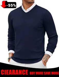 COOFANDY Fall Outfits Knitted Ribbed V-neck Casual Jumper Knitwear Classic Fabric Lightweight Fashion Menswear Shirt Soft Sweater Office（Only the crew neck sweater is for sale）