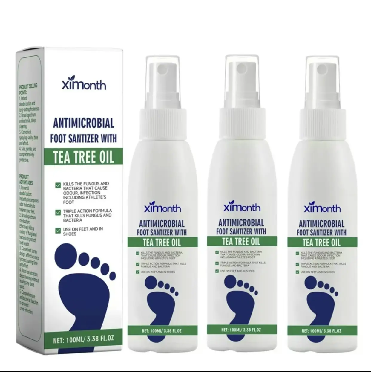 3 bottles Tea Tree Oil Foot Spray  | Cracked Heels & Athlete’s Foot Relief  | 48H Odor Control  | Callus & Nail Care-Dermatologist Tested fungus infection