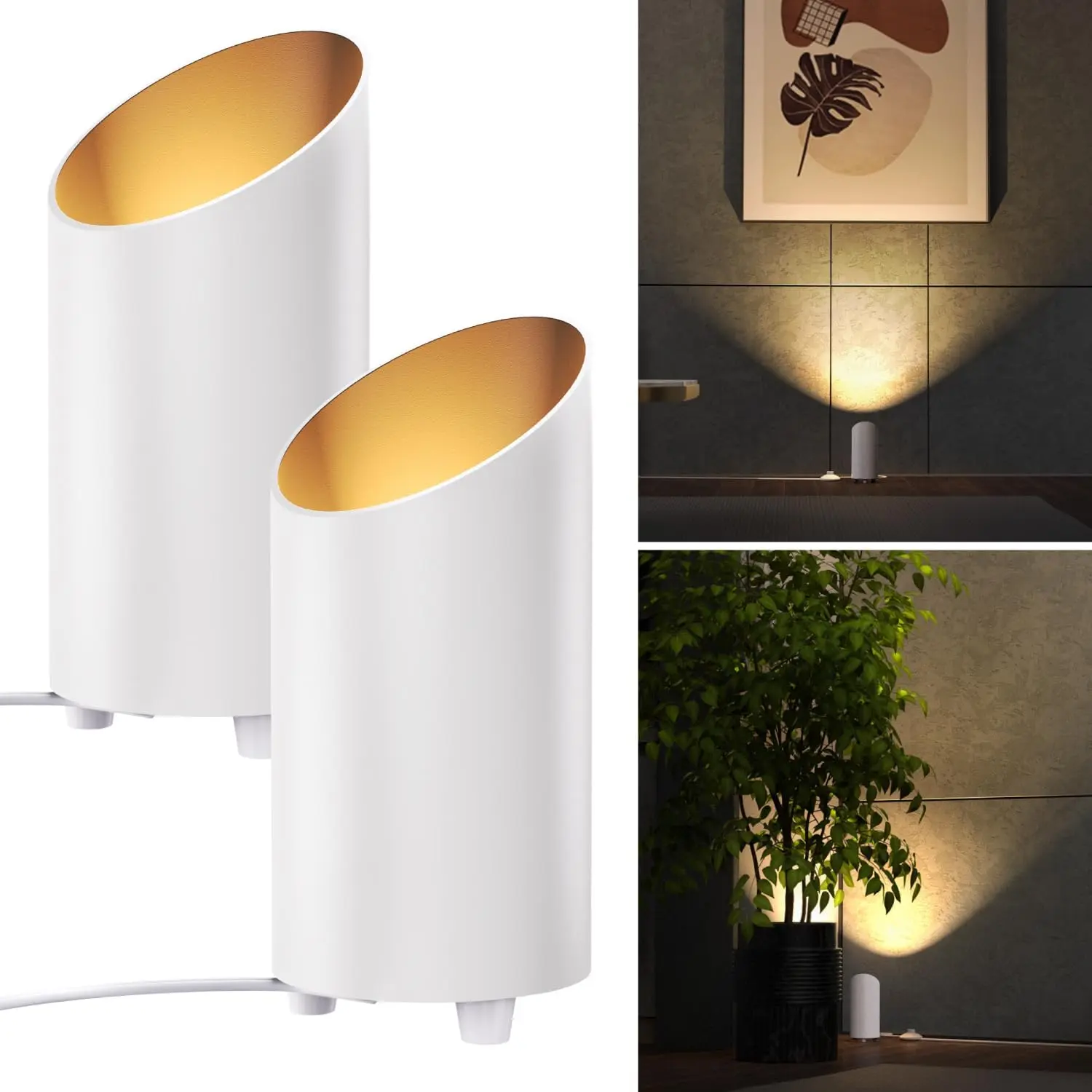 Sunco 2 Pack Uplights Indoor Floor Can Light, LED Uplighting Indoor Spotlight with Foot Switch, 7W 450 LM, 3000K Warm White, 120V, Non-Dimmable, Plug In Uplights for Plants, Corner, Home Accent, White