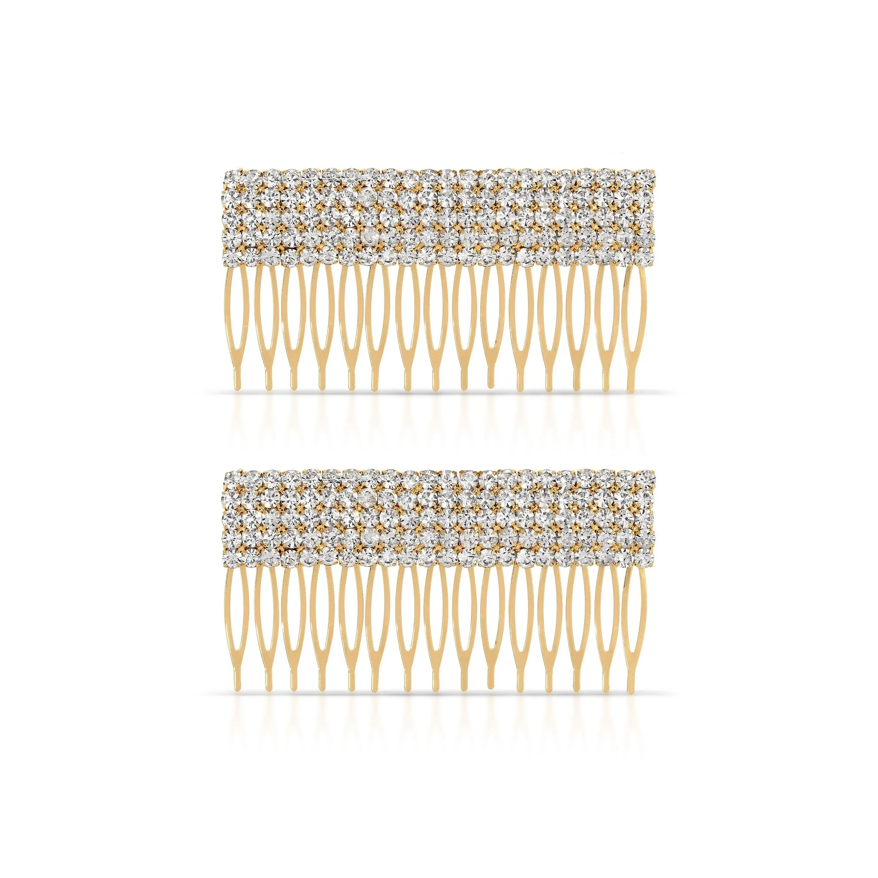 Ettika Dynasty Hair Comb Set – Gold Tone Plated Crystal Hair Accessories, Dainty Elegant Combs for Women, Set of 2