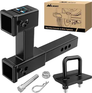Nilight Dual Hitch Extender for 2" Receiver, 10" Max Extension, 7.5" Riser/4" Drop, 4000 lbs GTW, 5/8" Bolt Nut Clip, Anti-Rattle Tightener, Matte Black Boating Accessories Boat Fenders