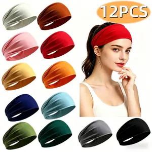 12-Pack No-Slip Elastic Fashion Headbands for Women, Sports Headbands for Workout & Daily Use