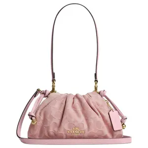 COACH Faye 26 Crossbody Bag for Women, Monogram Canvas Style, Magnetic Snap Closure with Drawstring, Light Pink