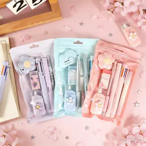 6-Piece Cute Office & School Stationery Set Gift Pack - High-Value Student Souvenir with Electric Erasers, Pens, Money Savings Book for School Opening or Graduation