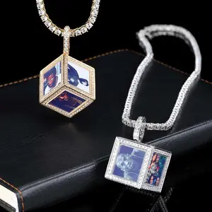 Hip Hop Personalized Picture Jewelry — Custom Memory Six-Sided Cube Photo Pendant for Necklaces (Gifts) (Please send a DIY picture to customer service)