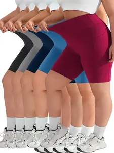 Plus Size Women's 8" Biker Shorts High Waist Yoga Workout Gym Running Volleyball Spandex Shorts with Pockets
