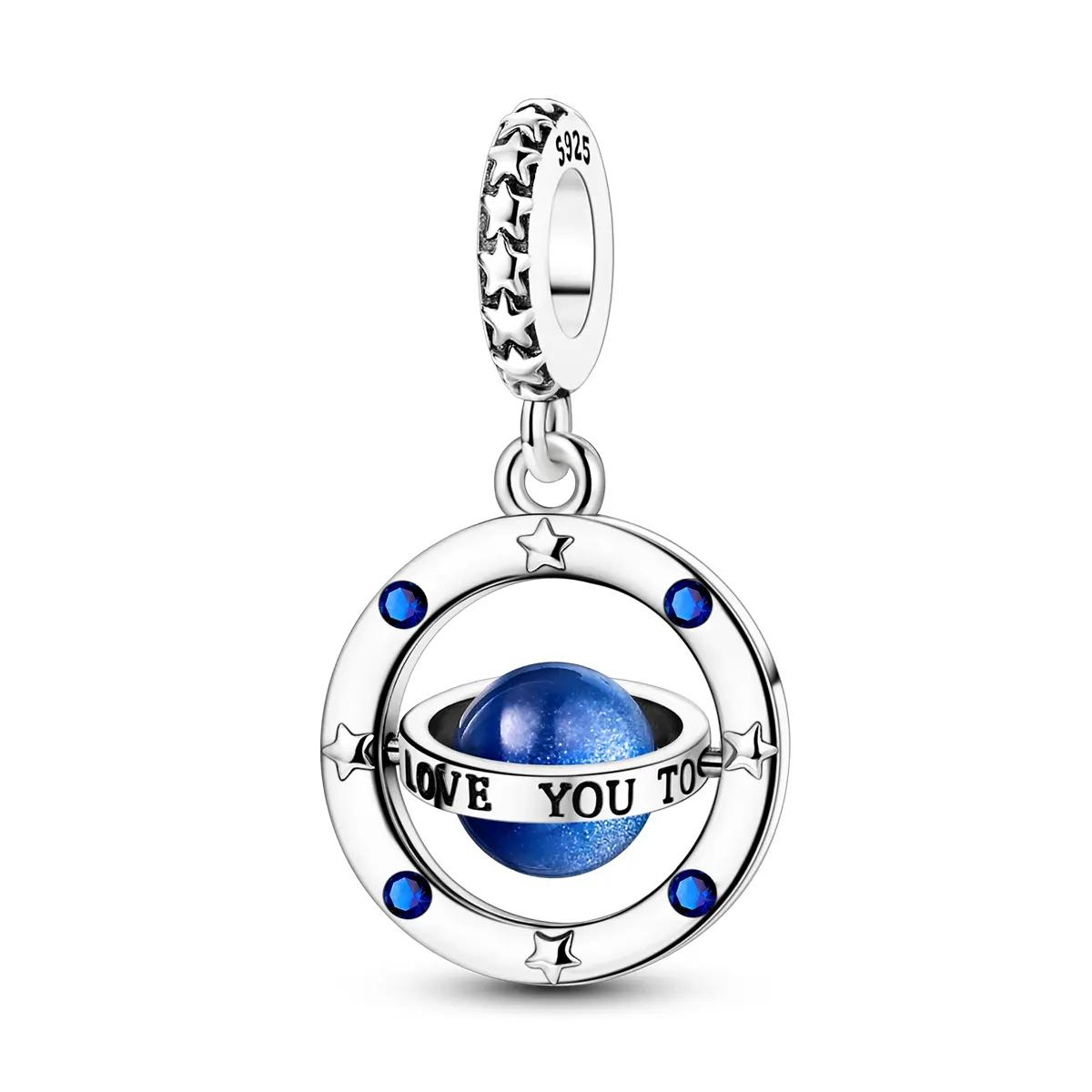 MULA S925 Silver-plated galaxy planet pendant with shiny blue resin ball and CZ decoration, "Love you to the moon" message, a romantic gift for women, can be matched with Pandora bracelets and necklaces, Personalized Pendant Necklace, Sentimental Necklace