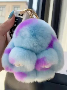 Women's Cute Patchwork Bag Charm Keychain, Real Rabbit Fur Leopard Print Pendant, Stylish Accessory for All Seasons, Perfect Gift, Keychain For Bags