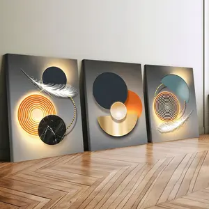 3-count wooden frame canvas, metallic texture, geometric feather, Abstract marble pattern light luxury style poster, abstract art decoration, fashionable poster, suitable for living room, bedroom and corridor decoration, waterproof printing