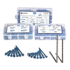 Concrete Screws with Drill Bit, 230Pcs Concrete Screws 1/4 3/16 Assortment Kit, Flat & Hex Head Masonry Block Brick Cement Screws and Anchors, Concrete Screws No Pre Drilling, Diamond Point