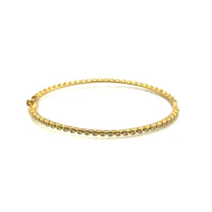 14k Yellow Gold Burnish Set Diamond Bangle Bracelet