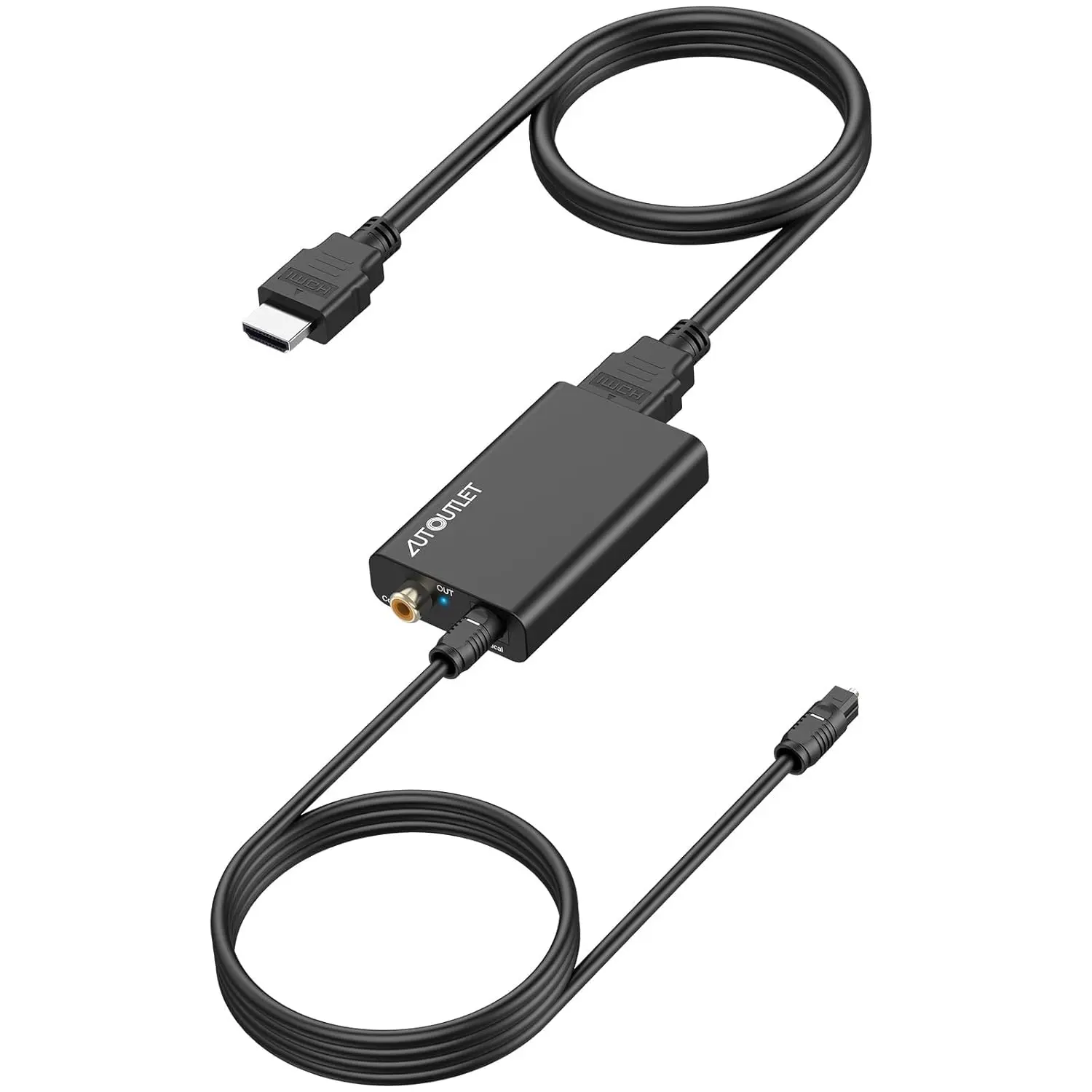 AUTOUTLET 192KHz HDMI ARC Digital Audio Extractor Adapter - Plug-and-Play, Hi-Res Audio, Soundbar Support Dolby/DTS 5.1(No CEC), Dual Optics TOSLINK SPDIF, Coaxial Splitter, Headphone Port, Lights, for HDTV ARC Port to Speakers, Split to 2 Devices