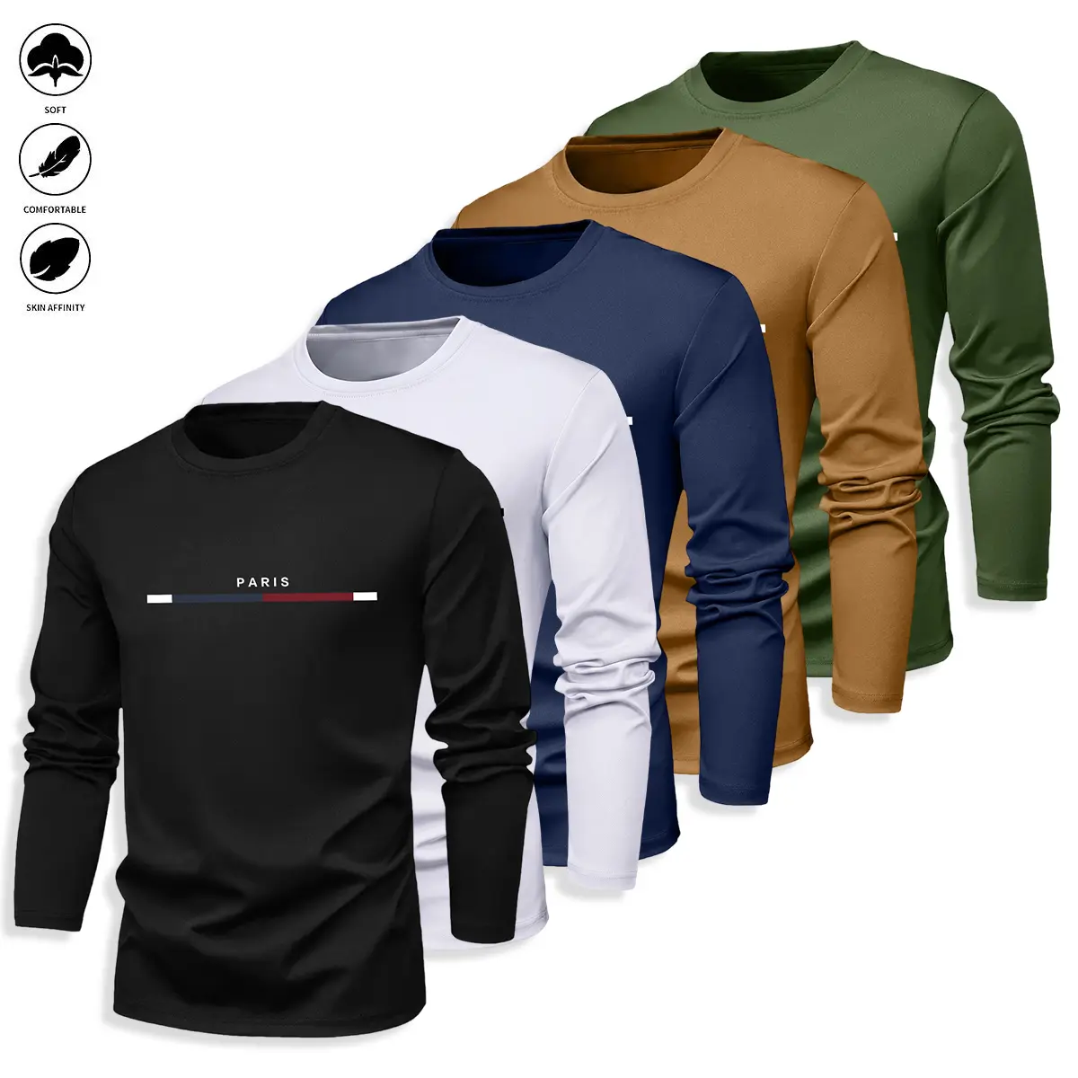 Men's 5-Pack Fitted Long-Sleeve Solid Color Sweatshirt Pullovers, Soft Comfortable Tops for Golf & Everyday Wear