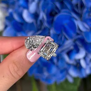 Maxine 5A Cubic Zirconia Engagement Ring - 4.5Ct Rectangle & 2.5Ct Pear Cut Double Stones Toi et Moi Women's Jewelry for Proposal, Wedding, Daily Wear, Engagement Rings