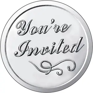 100 Pieces Silver You're Invited Embossed Foil Seals Sticker Embossed Aluminum Foil Envelopes Sticker for Wedding Envelopes Present Decoration