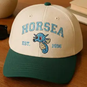 HORSEA Custom Poke Anime Embroidered Vintage Hat 100% Cotton Adjustable Strap Durable Embroidery Unisex Gift for Her & Him Personalized Character Baseball Cap