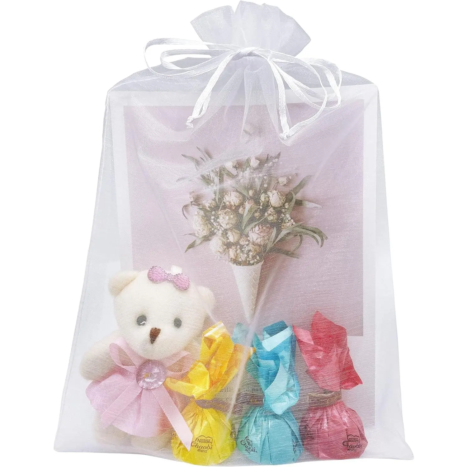 50 Pack White Organza Bags 8X12 inch Large Mesh Bags Drawstring  Packing for  Christmas Wedding Party Favor Bags (White)