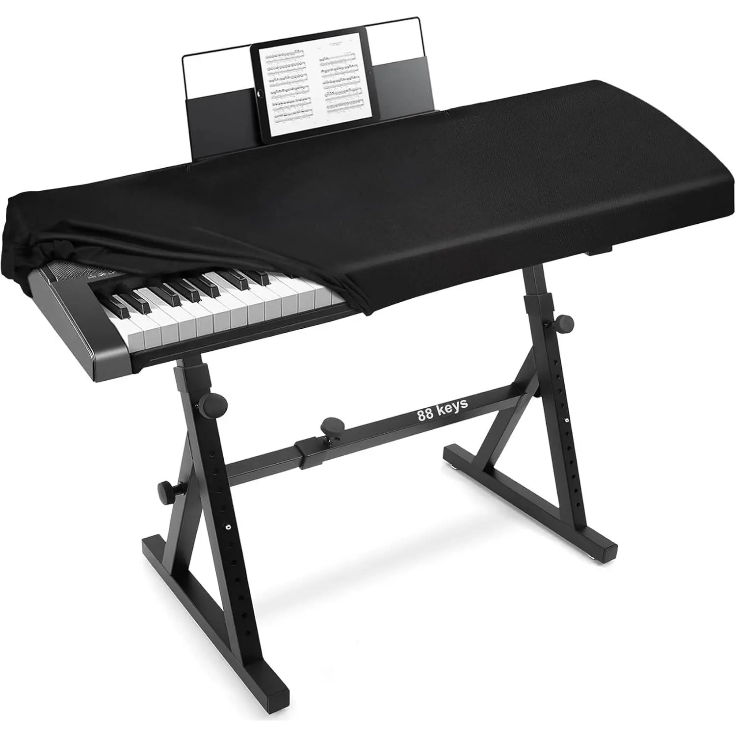 88-Key Digital Piano Cover for Williams Pianos, Stretchy Polyester Keyboard Accessory with Stand Opening, Zippered Opening, Adjustable Straps for Dust Protection (Black)