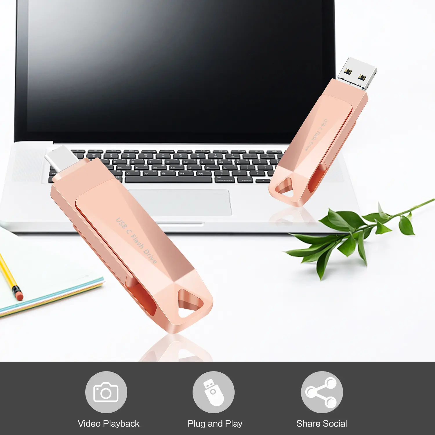 USB C Flash Drive 1TB for Phone Photo Stick High Speed Thumb Drive USB3.0 Memory Stick External Storage Compatible iPhone 15/16 Pad Pro Android USB C and Computer Pink