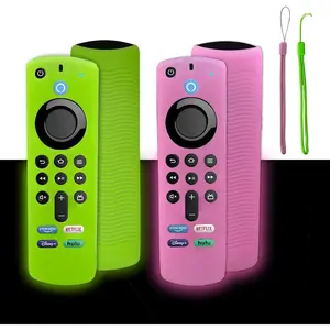 2-Pack Glow in The Dark Remote Cover Compatible with Fire TV Stick 3rd Gen/4K Max, Shockproof  Remote Case with Lanyard, Anti-Slip Protective Sleeve, Green &