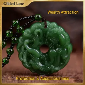 Unisex Green Jade Hand-Carved Pixiu Dragon Pendant Necklace, Chinese-Inspired Dragon-Inspired Fashion Jewelry, Lucky Wealth-Attracting Protection Amulet, Christmas Birthday Gift, Chinese-Inspired Necklaces, Dragon Inspired Necklaces