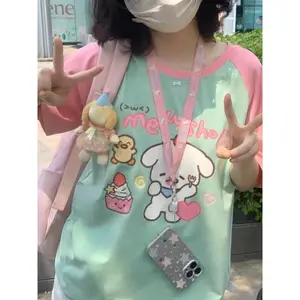 Y2k Harajuku Patchwork T Shirts Women Japanese Fashion Kawaii Sweet Streetwear Cartoon Print Loose Tees Tops Summer 2024