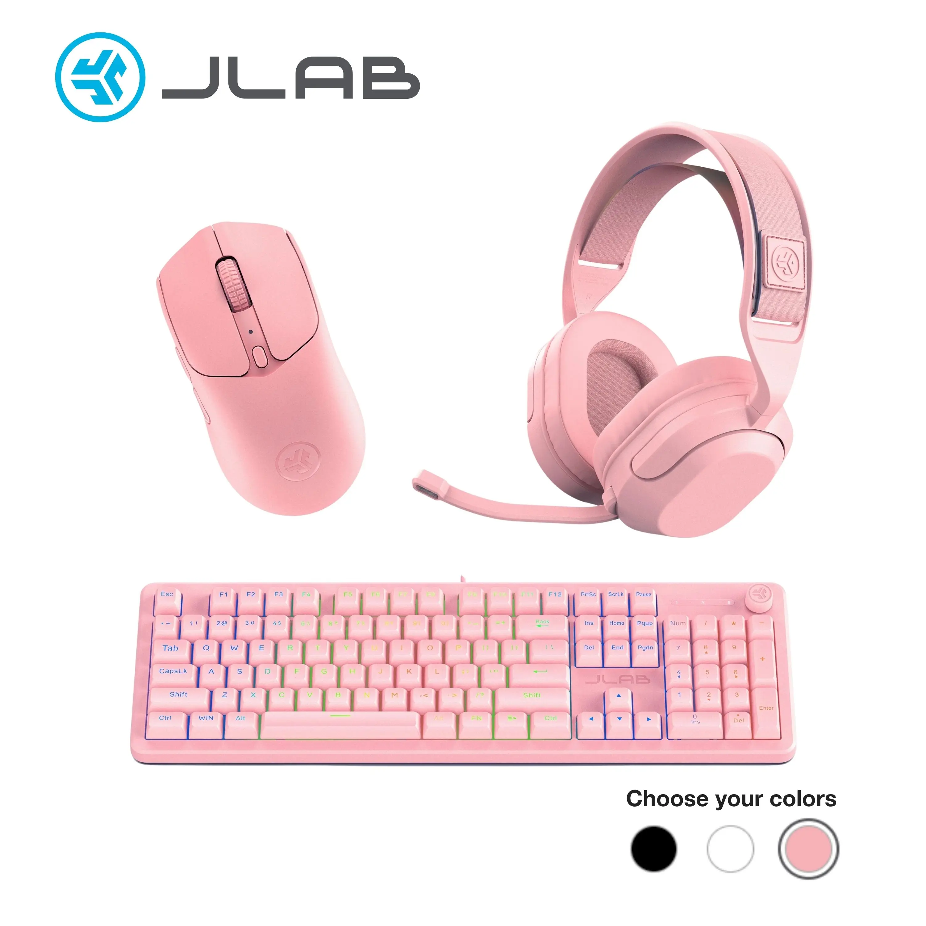 JLab Nightfall Wireless Gaming Headset + Mouse + Keyboard Bundle | 70Hr Battery 50mm Drivers RGB 12K DPI 2.4GHz PC PS5 Switch summerwins