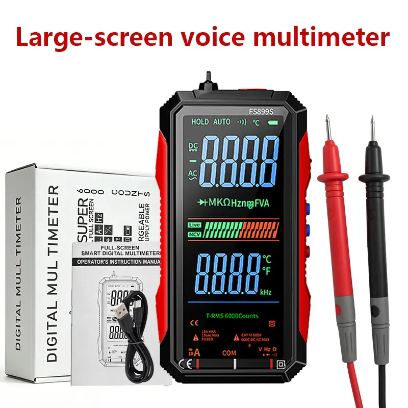 CZDANG FS899S Digital Multimeter, 6000 Counts Auto-Ranging Smart Voltmeter with Large Display, Non-Contact Voltage Tester & Live/Neutral Wire Identification, Measures AC/DC Voltage, AC/DC Current, Frequency, Resistance, Capacitance, Continuity, Diode