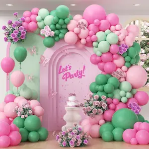 Pink And Green Balloon Arch Kit With Light Pink And Green Balloons For Spring Summer Hawaiian Baby Shower Birthday Party Decorations