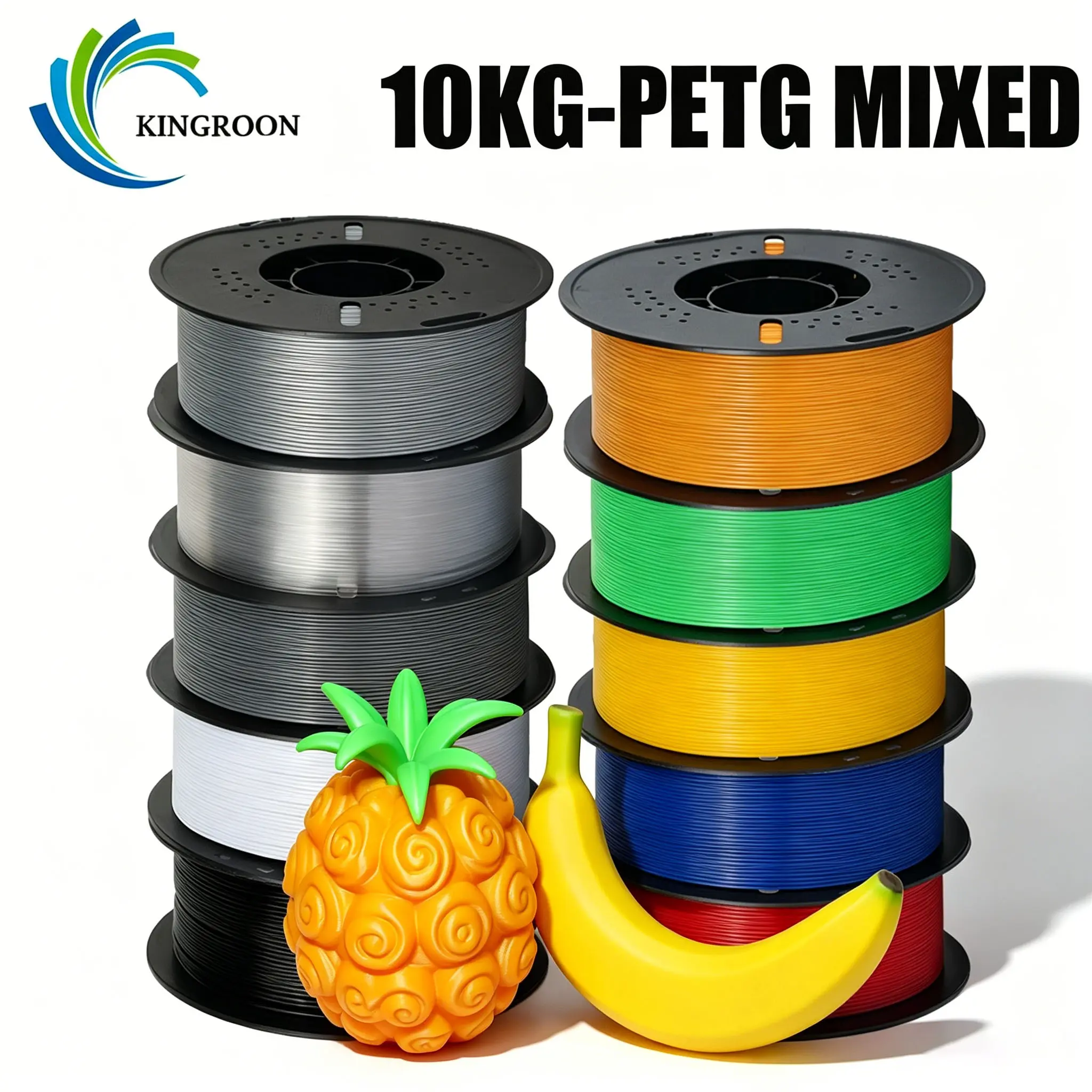 KINGROON Glossy 10KG PETG 3D Filament, 1.75mm +/-0.02mm, Low Warping, Consistent Flow, High Strength, Durable, Tangle-Free, Easy Printing for Functional Parts and Tools, 1.75 Mm