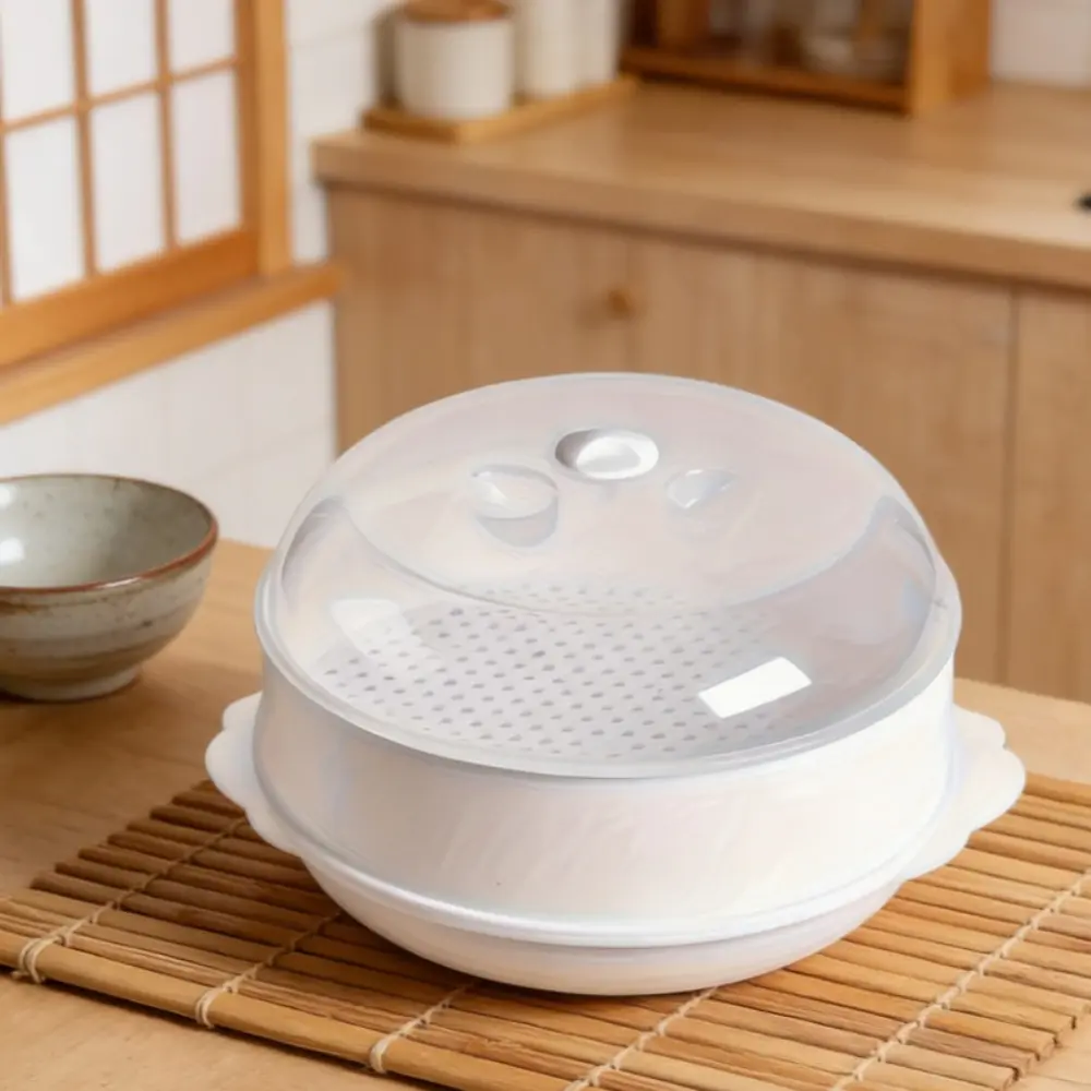 Stackable Plastic Microwave Steamer with Transparent Lid, Tray and Rack, Durable Easy-to-Clean Dishwasher-Safe Cookware for Camping, Picnics and Busy Families, Oven-Safe for Home Cooking & Office Workers, Camping Picnic