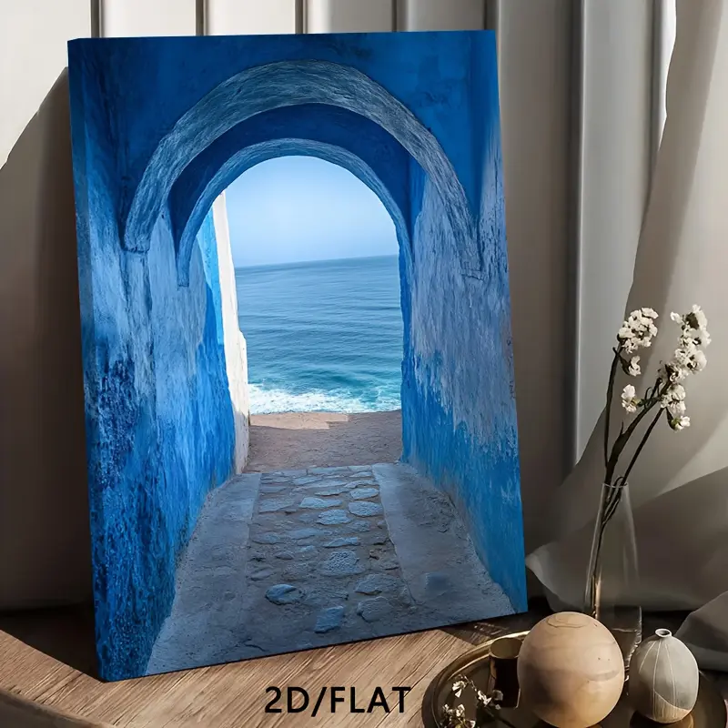 Artistic Blue Arch Seascape Framed Canvas Wall Art - High-Definition Coastal Print Decoration, Ready-to-Use Home Decor for Living Rooms, Bedrooms, Ideal Tranquil Natural Scene Gift, Blue Accent Wall Arts, Beach Scene Graphic Wall Arts