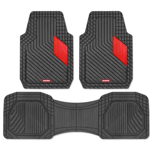 Motor Trend MetallicGuard Car Floor Mats Full Set - Durable Rubber Floor Mats with Red Metallic Heel Pad, All-Weather Interior Protection for Front and Rear with Non-Slip Backing