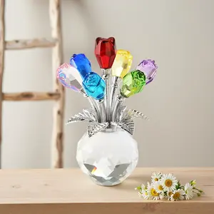 Colorful Crystal Glass Rose Bouquet, Glitter Rose Bouquet, Artificial Flowers with Gem Decorations, Anniversary Gift or Home Decoration, Glass Tube Roses