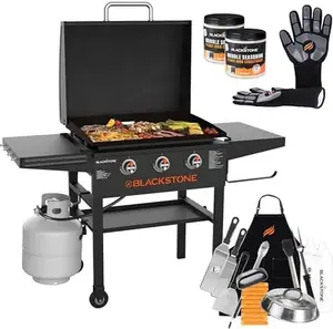 22 inch Blackstone Griddle with Hood and Grill Stand, Outdoor Flat Top Grill Propane Portable Gas Grill for Camping and BBQ Grill with Blackstone Seasoning, and Blackstone Griddle Gloves
