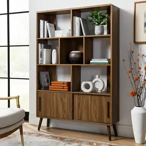 Transmit 45" Bookcase with Sliding Doors in Walnut