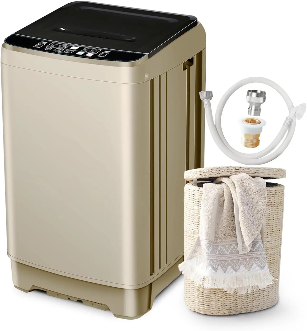 Summervibes 2.3 Cu. Ft. Full-Automatic Silent Portable Travel Washing Machine - 10 Wash Programs, Compact for Apartment, RV, Golden, Washing Machine Portable