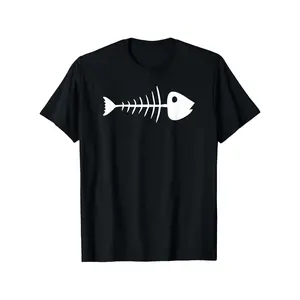 Men's 100%  Relaxed Fit T-Shirt with Bold Fishbone Graphic Print - Black & White Casual Tee, All-Season Comfort, Machine Washable, Sizes S-XXXL