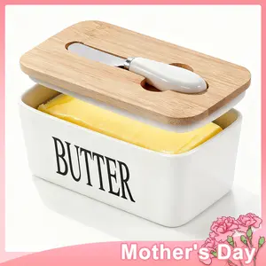 Ceramic Luxury Large Butter Dish - Countertop Keeper with Lid, Knife, High-Quality Silicone Sealing, and Easy-Clean Design - Perfect Kitchen Gift for Butter Lovers