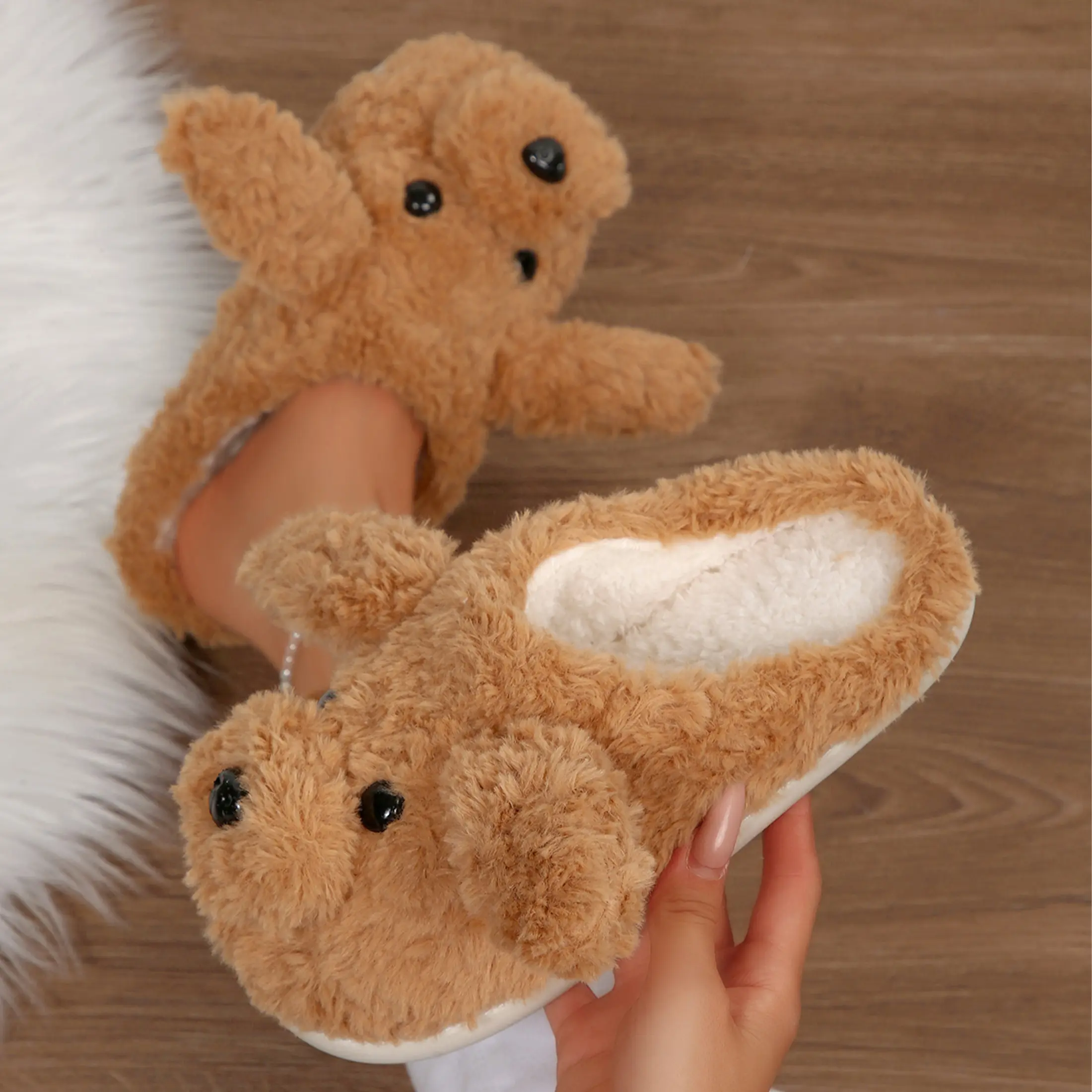 Trendy Cartoon Dog Plush Slippers for Women Fuzzy Lined Warm Comfort House Footwear Indoor Outdoor Shoes