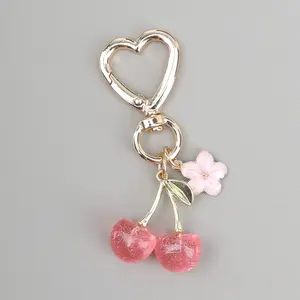 1pc Realistic Cherry & Flower Keychain Suitable for Women & - Sparkling Cute Fruit with Blossoms Bag Charm, Gift Accessory, Decorative Key
