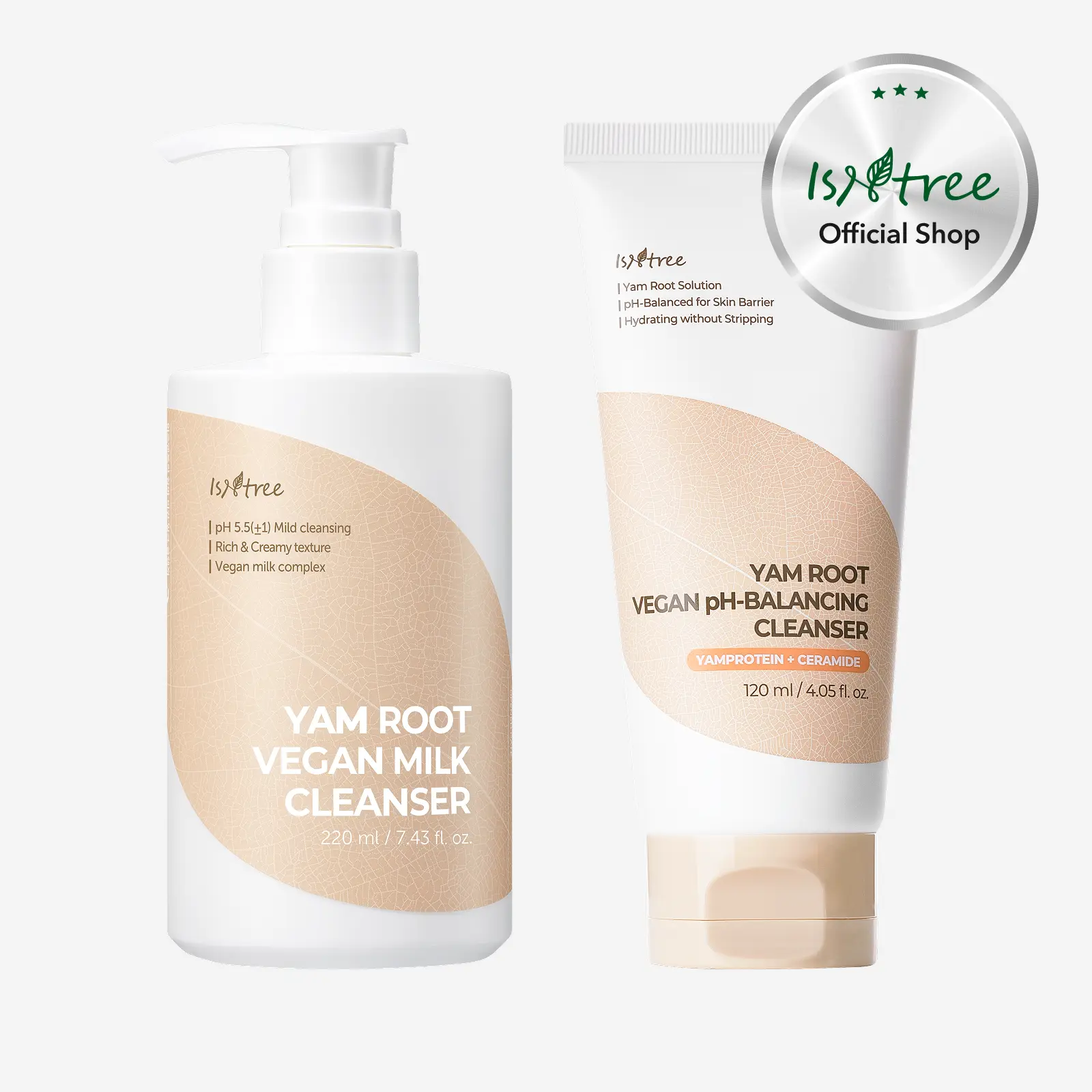 [isntree Official Shop] Yam Root Vegan Double Cleanser Duo - Milk Cleanser 7.43 fl.oz / 220ml + pH-Balancing Cleanser 4.05 fl.oz / 120ml for sensitive skin, Korean Skincare