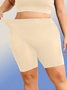 【Plus Size】 Solid Jacquard High Waist Medium Shapewear Shorts, Shapewear Bottoms, Women's Shapewear Clothing for All Seasons