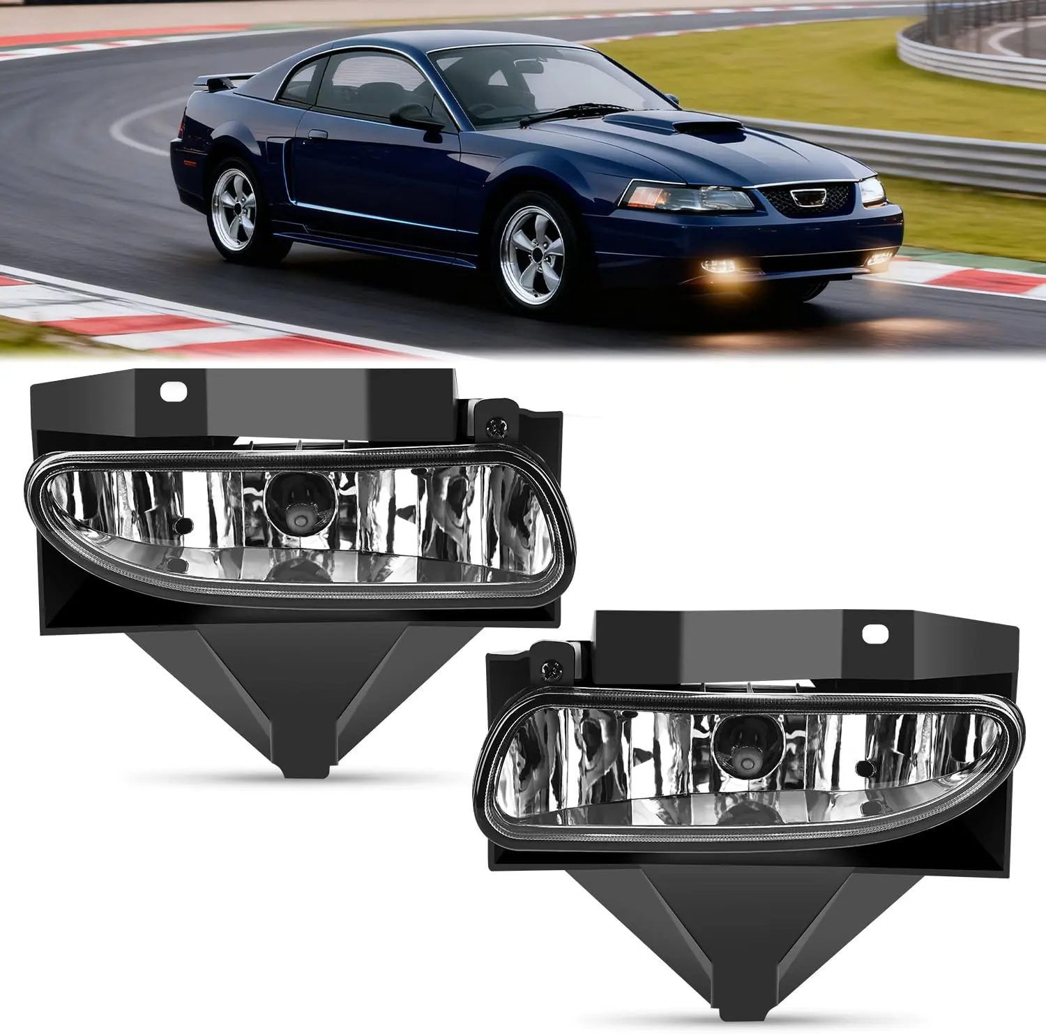 Nilight Fog Lights Assembly Compatible with 1999 2000 2001 2002 2003 2004 Ford Mustang Lamp Replacement Driver and Passenger Side Clear Lens Car Accessories Blue, Replace Lamps