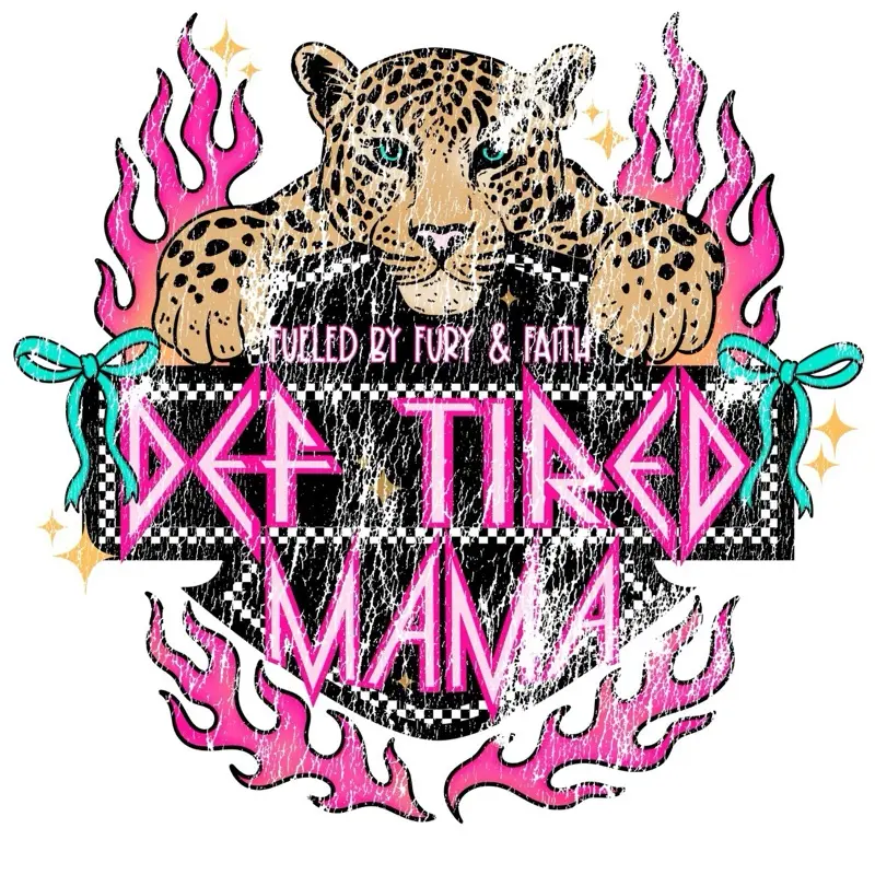 Def Tired Mama Retro Sublimation Print with Leopard Design and Flames for Trendy Outfits