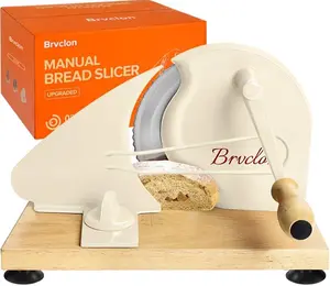 Brvclon Manual Bread Slicer Adjustable Thickness, Hand Crank Bread Slicer for Homemade Sourdough Bread with Scale Line & Suction Cup & Metal Guide,Quality Solid Wood Base & Gift-Level Packaging Kitchen