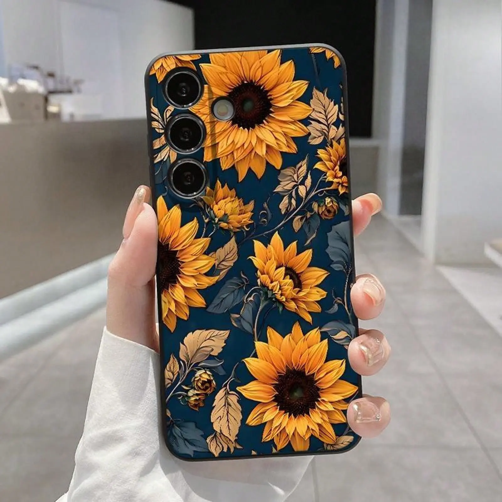 Sunflower Pattern Smartphone Casing, Shockproof Slim Silicone Cellphone Cover for Galaxy S22+ S23 Ultra S24 Plus S25, Full Camera Protection, Durable Handheld Devices Accessory, Accessories, Protective
