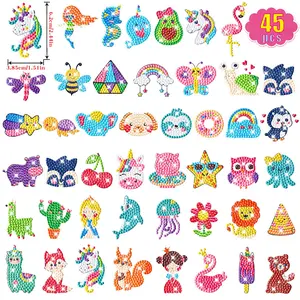 45pcs DIY Diamond Painting Kit with Cartoon Animals and Fruits, Handmade Mosaic Diamond Stickers Gift Set for Arts and Crafts, DIY Kits, Handmade Gifts, DIY Craft Supplies